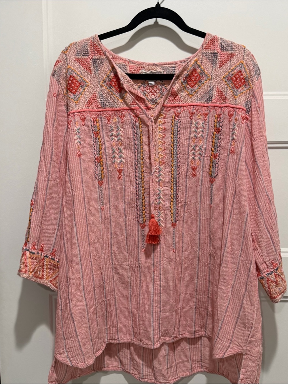 Johnny Was Pink Embroidered Tassel Tunic